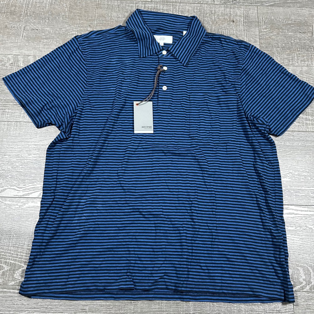JACK SPADE Barr Striped Short Sleeve Polo Shirt Men's XXL Blue Black